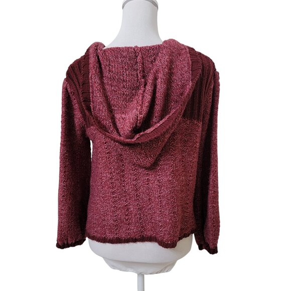 Decree Size L (Jr) Burgundy & Marled Burgundy Knit Hoodie Cardigan Sweater - Picture 4 of 13